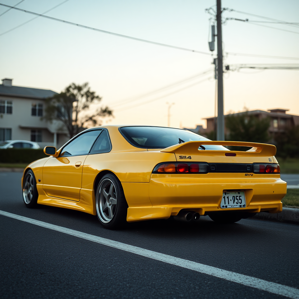 Nissan Silvia S14 the car is parked on the side of the road, inspired by Taiyō Matsumoto, Tumblr, restomod, ND4, C4