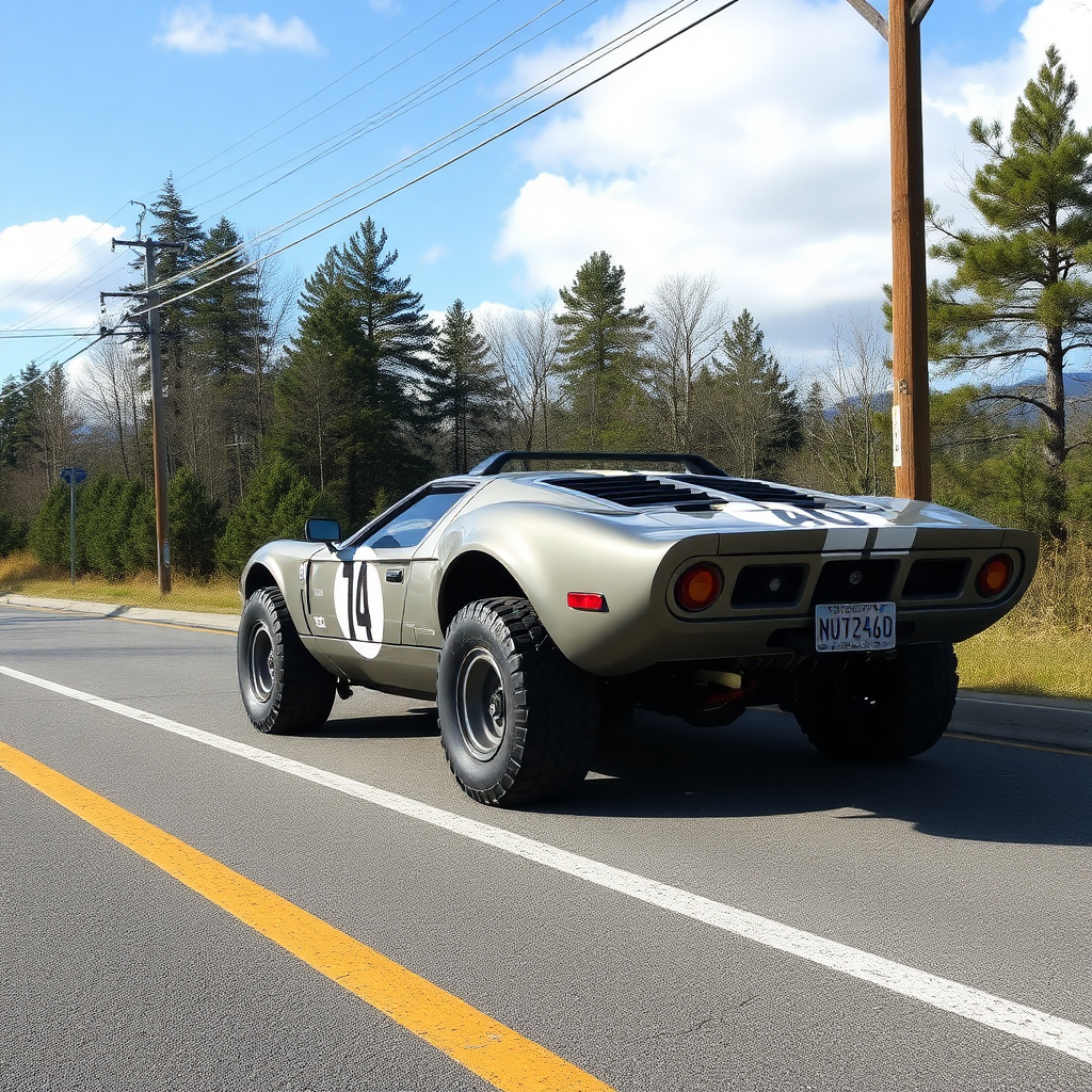 concept ford gt90 the 4x4 car is parked on the side of the road, inspired by Taiyō Matsumoto, tumblr, restomod, nd4, c4