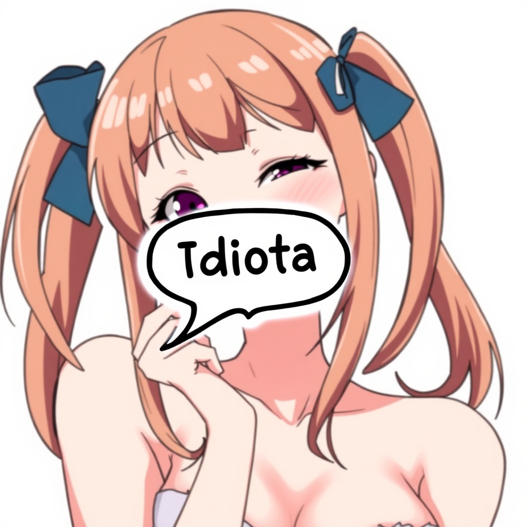 anime sticker, anime girl, white background, sexy, speech bubble saying "Idiota"