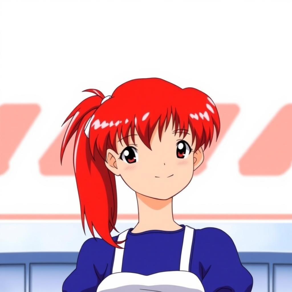 Ranma Saotome from the series Ranma 1/2 is a red-haired girl with a ponytail.