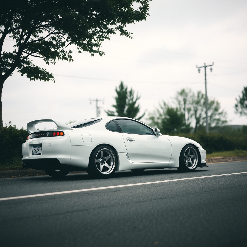 toyota supra the car is parked on the side of the road, inspired by Taiyō Matsumoto, tumblr, restomod, nd4, c4