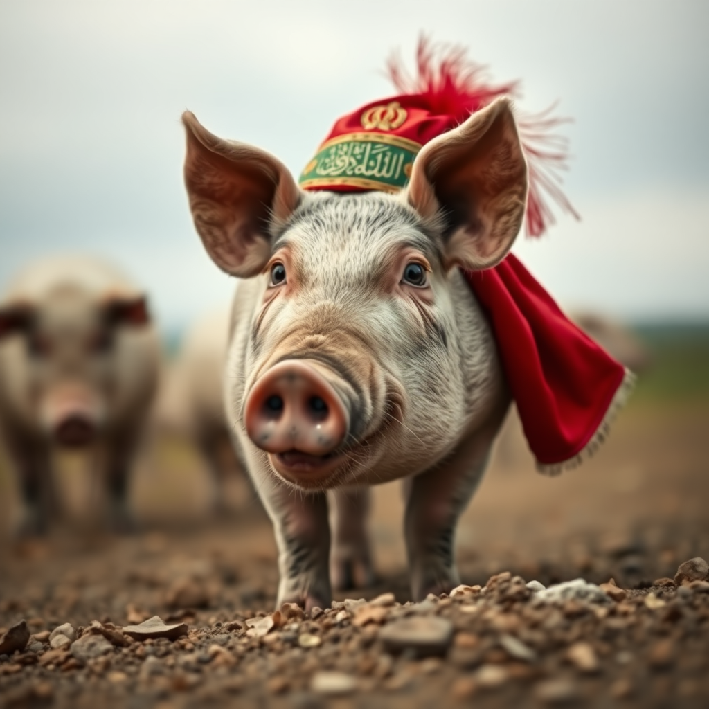 pig with ayatollah khomenei's headdress