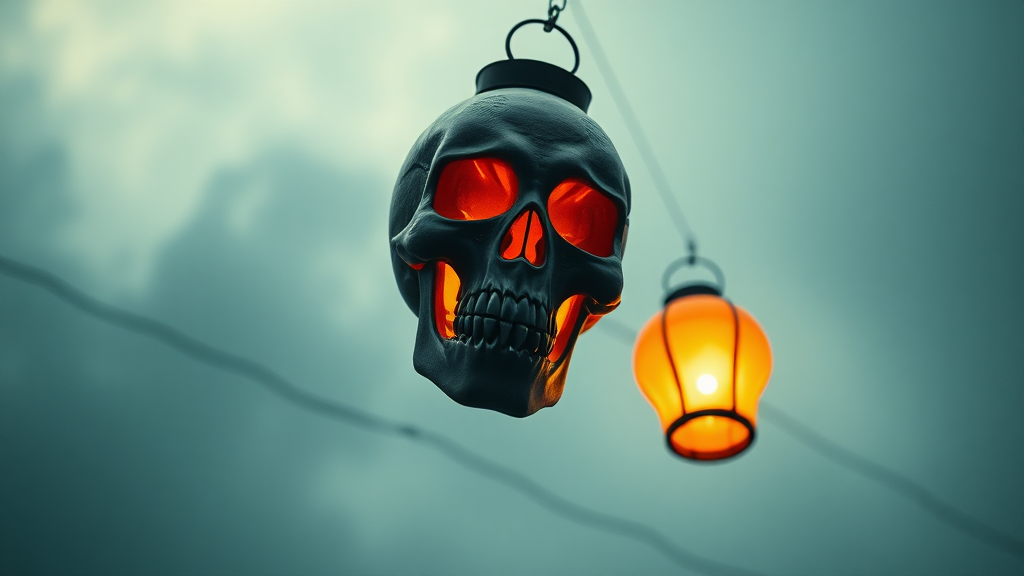 A terrifying skull lantern flying in the air