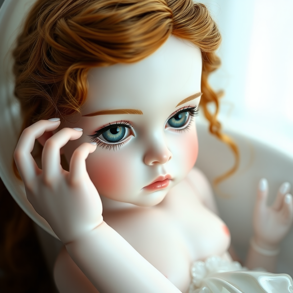 ooak art doll falling in love, flirting, artist doll, realistic doll, life-like porcelain doll, young preteen girl, unique personality, stunning eyes, bisque doll, bathing