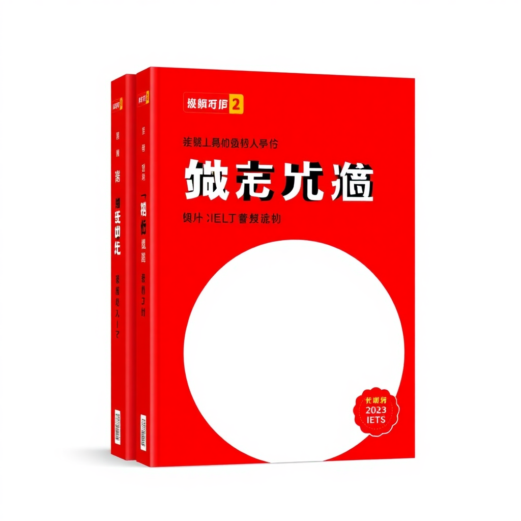 design a book cover：red, bold title "NEW concept IELTS writing", Chinese characters "2023年雅思大作文高分范文合集", author "结构化英语写作", textbook-style layout, clean and simple design, iconic IELTS logo, solid red background, white text, minimalist style.