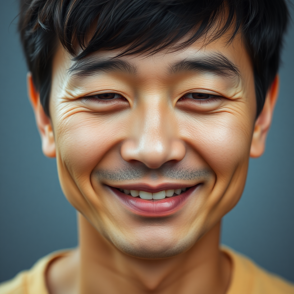 a photo of the face of a 38-year-old man, asian, closed-mouth smile