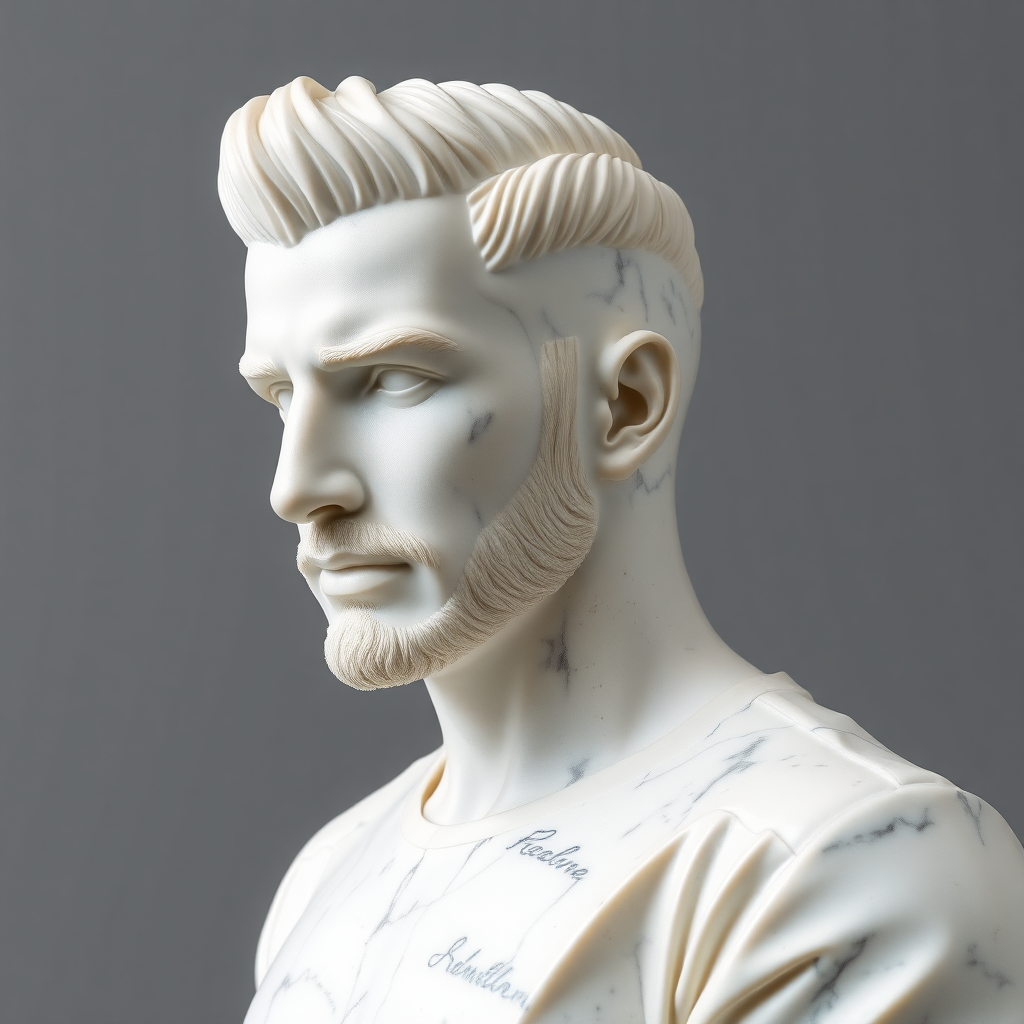 Carrara fine marble bust of David Beckham, fully clothed