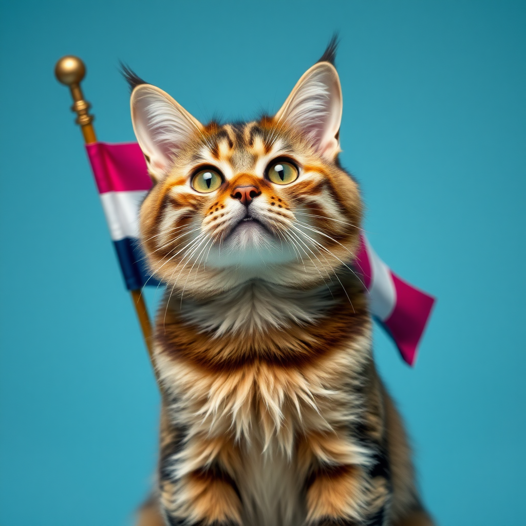 A cat with a lesbian flag