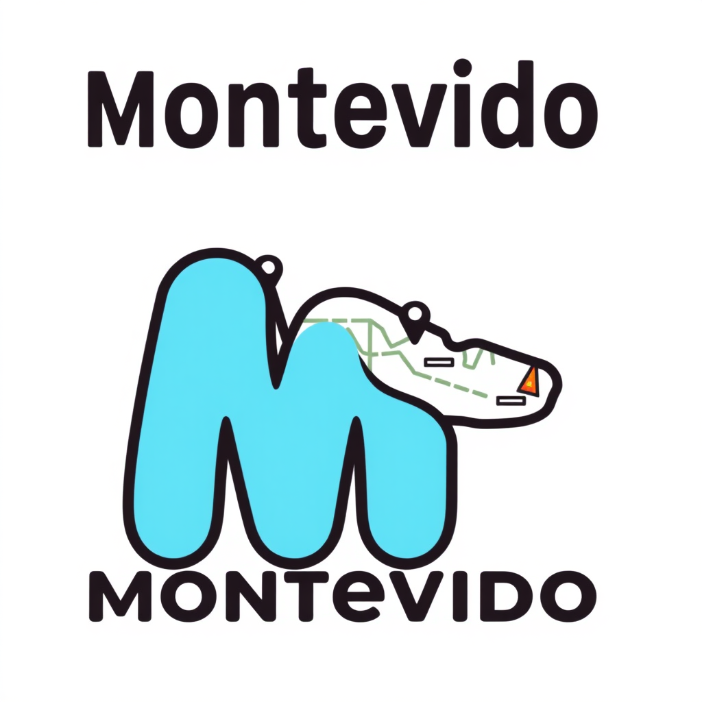 Make a simple logo for a repository of places and activities to do in Montevideo, Uruguay. Make sure to include an M, keep the background a plain color, don't include the word Montevideo, add stuff to make it look like a map of places, make the accent color light blue, make it so it works better when really small, make it bold and rounded.