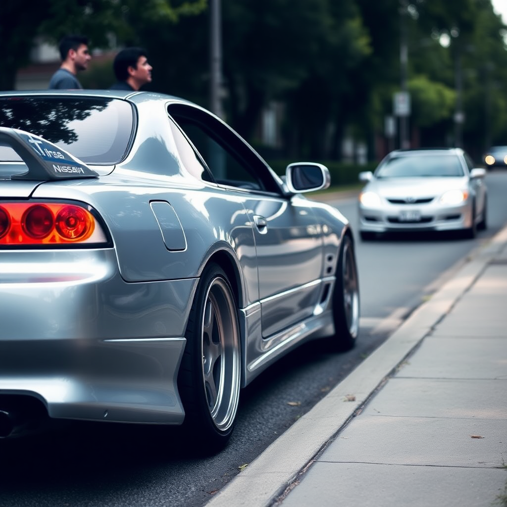 Nissan Silvia S14 the car is parked on the side of the road, inspired by Taiyō Matsumoto, tumblr, restomod, nd4, c4