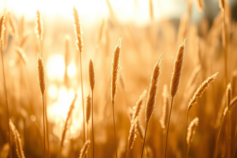 Autumn reeds sparkling in the sunlight are drawn with backlighting, and the background is out of focus.