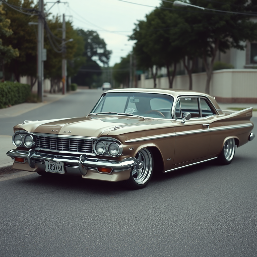 the car is parked on the side of the road, inspired by Taiyō Matsumoto, tumblr, restomod, nd4, c4 metallic shine classic american low rider car