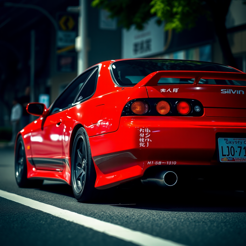 Nissan Silvia S14 the car is parked on the side of the road, inspired by Taiyō Matsumoto, tumblr, restomod, nd4, c4