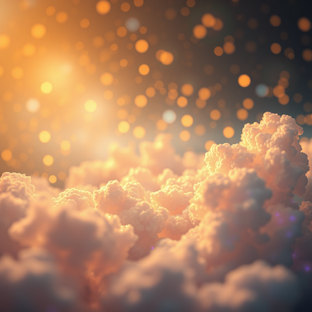 mandelbulb clouds, Low Key Lighting, dreamscape, nebula, Bokeh, abstract, brilliant colors, glittering, translucent, iridescent, glowing, artistic photo, panoramic, airy, original, experimental, fractal, generative art, calm, cinematic shot, opal, gold