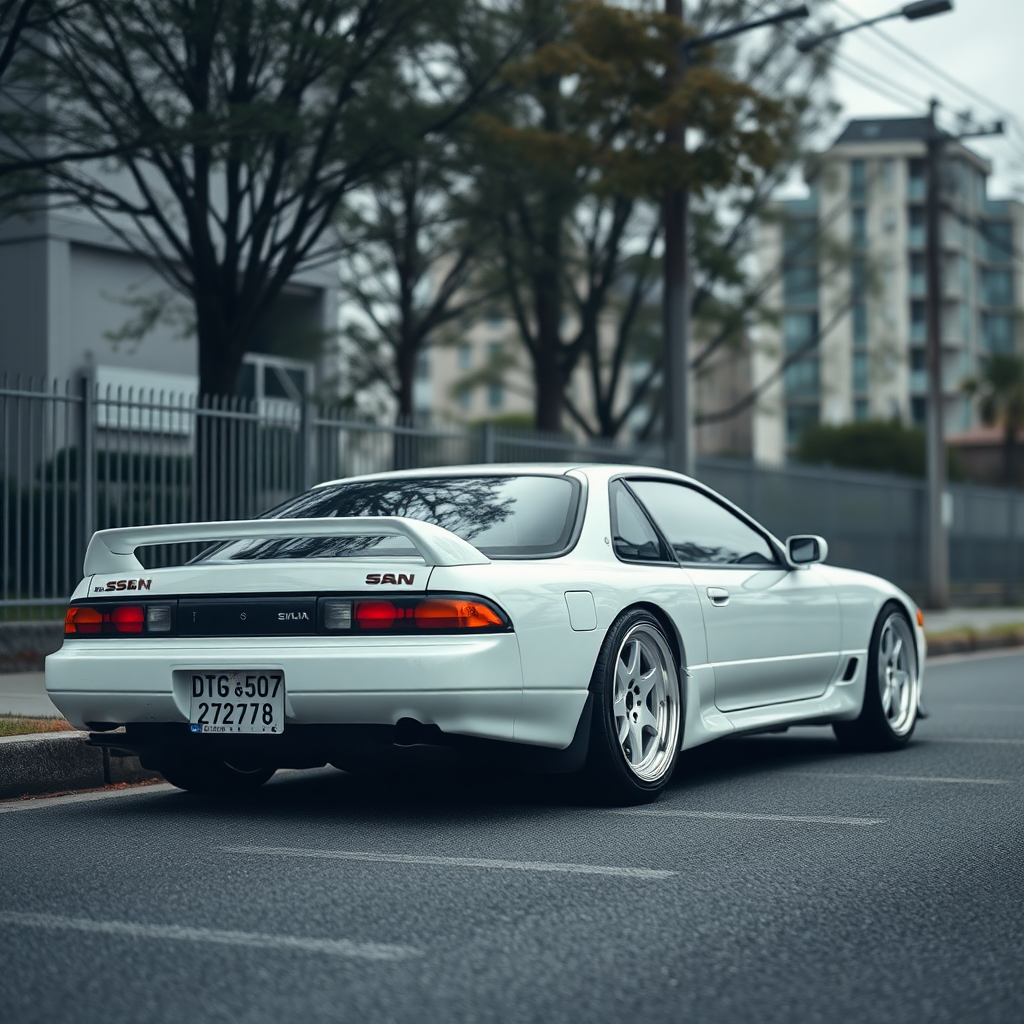 Nissan Silvia S14 the car is parked on the side of the road, inspired by Taiyō Matsumoto, tumblr, restomod, nd4, c4