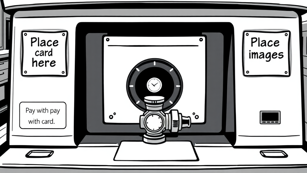 Comic image with only black ink of a scanner that has a terminal to pay with card. It has two signs. One says "Place card here". The other one says "Place images here". In the output, there's a valve that tells you the pressure of the image.