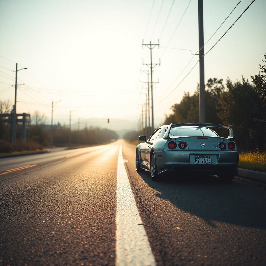 toyota supra the car is parked on the side of the road, inspired by Taiyō Matsumoto, tumblr, restomod, nd4, c4