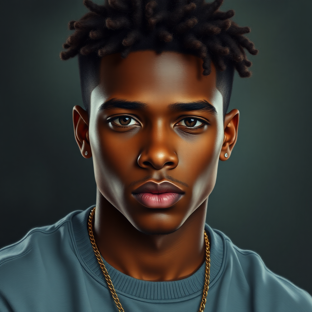 an image of the most handsome teenage black boy that can make any girl want him(hyperrealistic art)