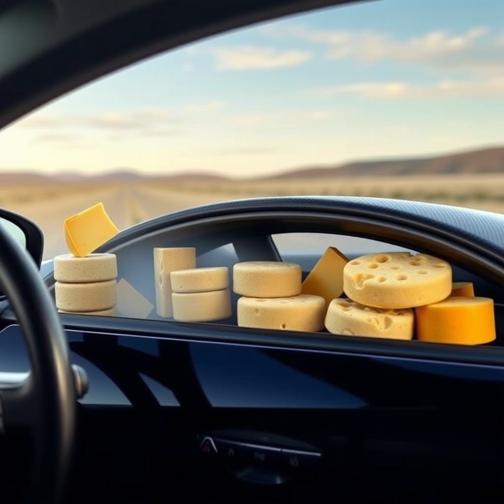 a car with cheese wheels