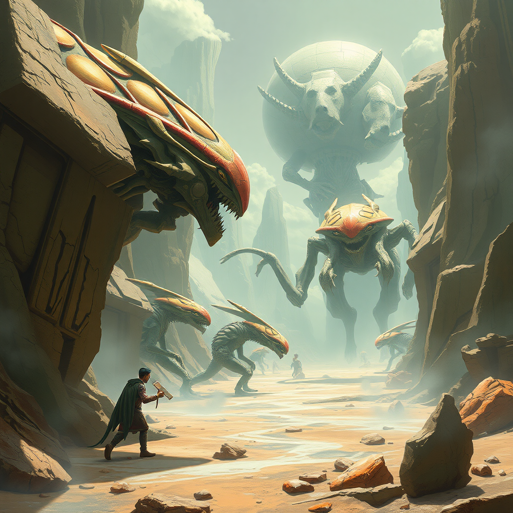 Concept art for a video game based on evolution on alien worlds.