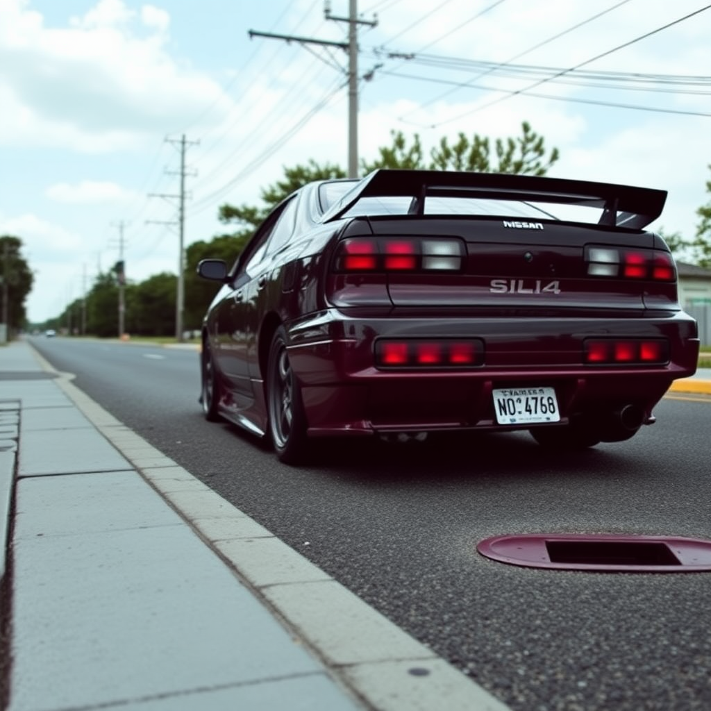 Nissan Silvia S14 the car is parked on the side of the road, inspired by Taiyō Matsumoto, tumblr, restomod, nd4, c4