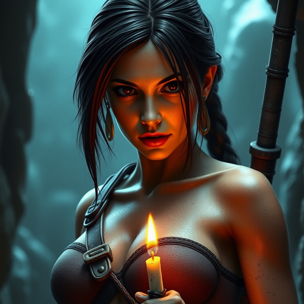 Tomb raider, Unreal engine style,  Lara croft find an ancient dildo relique