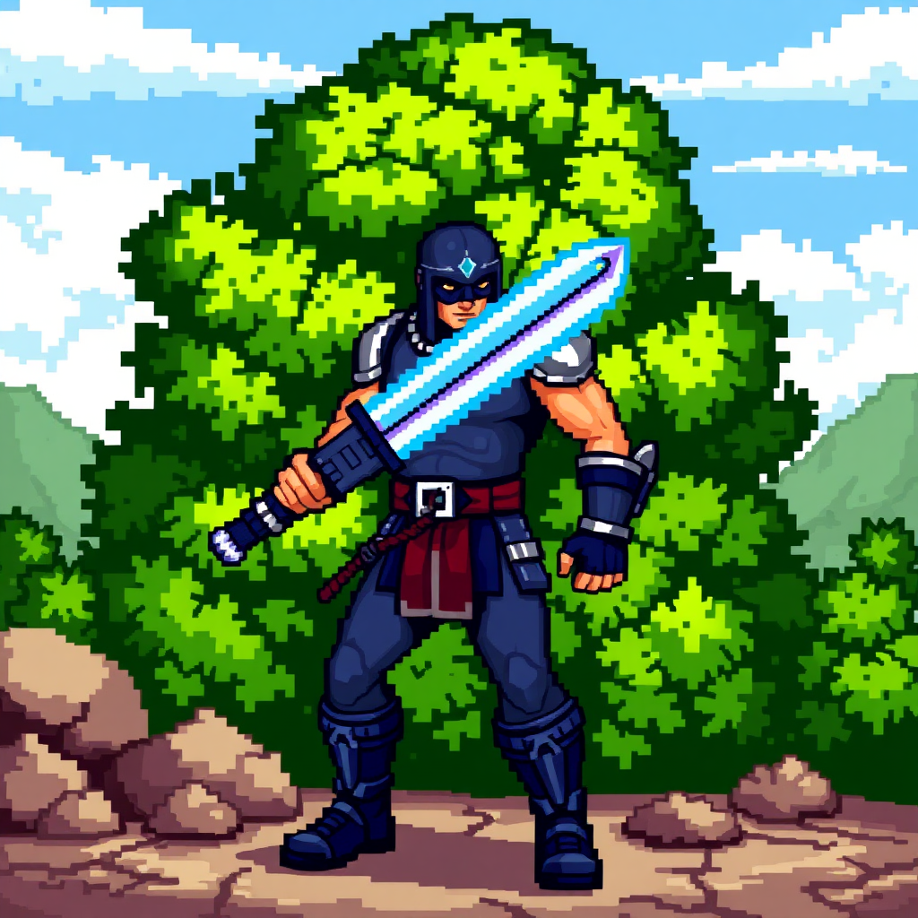 A pixel art of a fighter