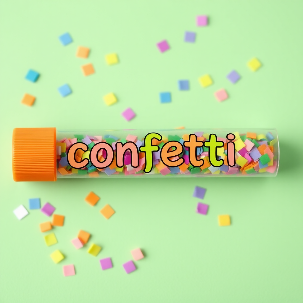 colorful confetti popper tube with text "confetti" on it