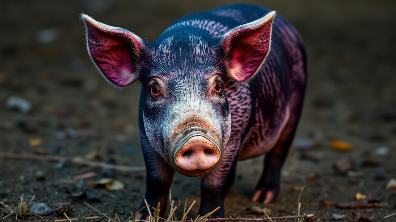 photo, red-eyes purple pig, full body