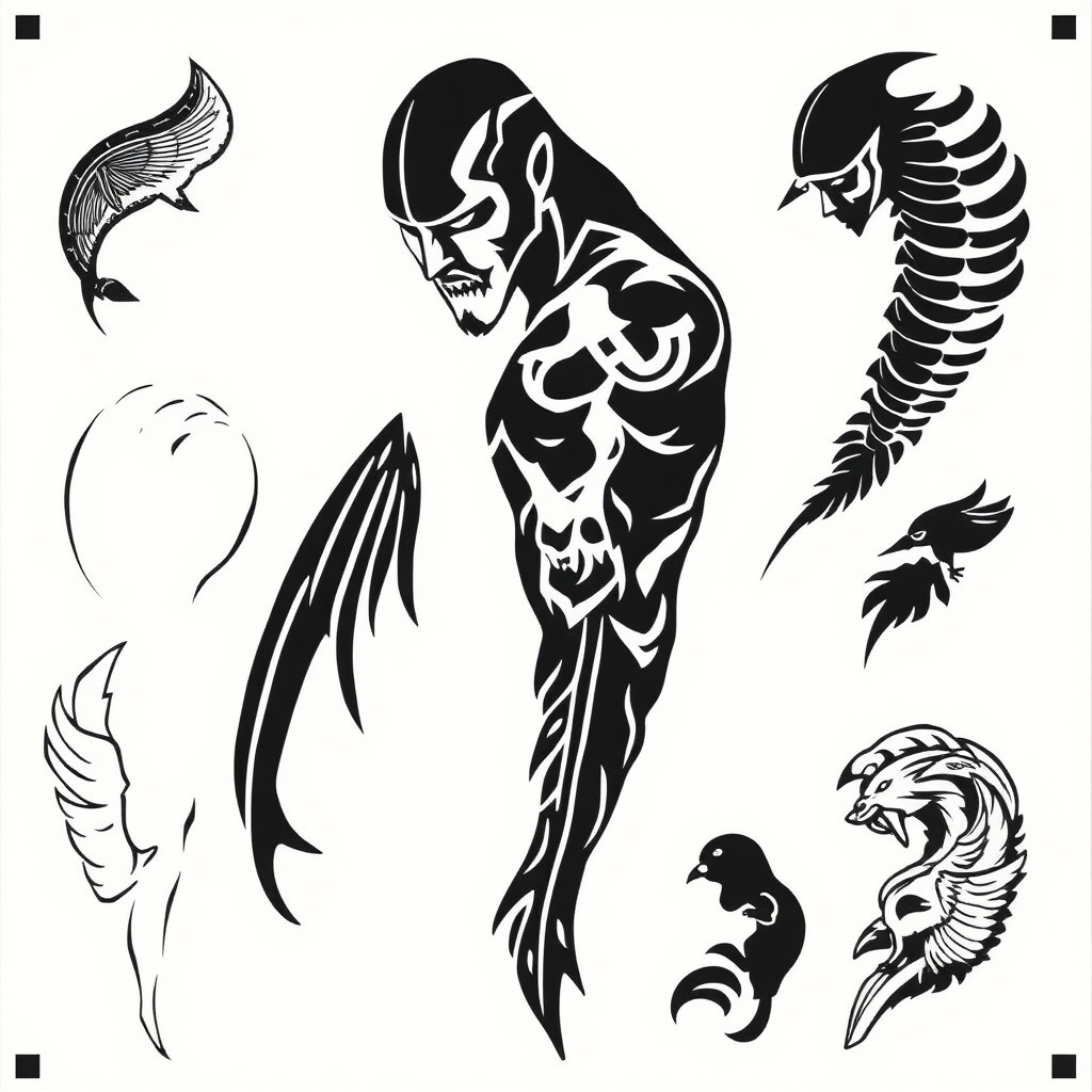 stencil template of all the tattoos designed by Tom Berg and created by Tinsley Transfer for Micheal Scofield