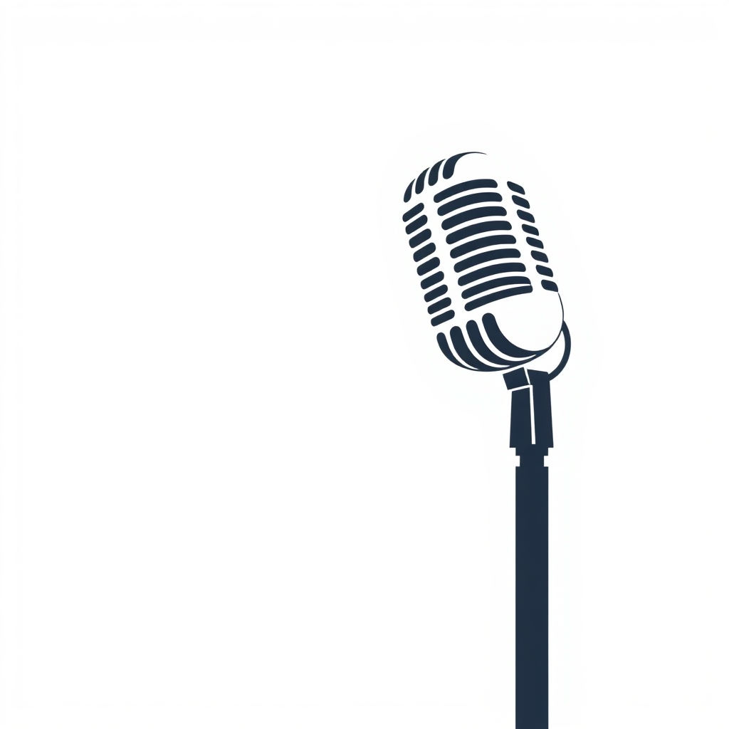 Create a simple, minimalist stock image with a microphone taking up the entire frame. The background should be a neutral color, such as white or light gray. The microphone should be the sole focus of the image, depicted as a large, detailed silhouette or outline filling the entire frame. The microphone should be rendered in a clean, modern style without any additional elements or distractions. The overall aesthetic should convey a generic, versatile podcast-related stock image.