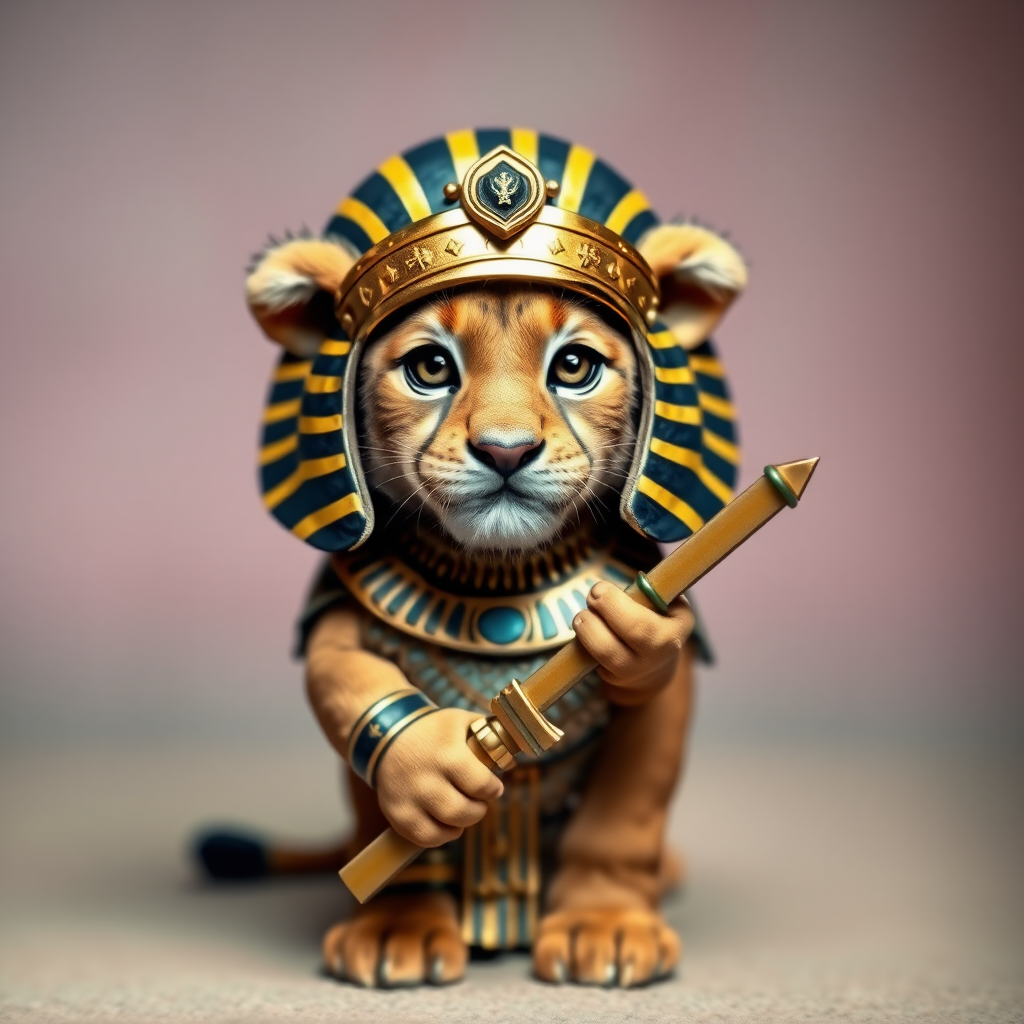 Lion cub dressed as an Egyptian soldier