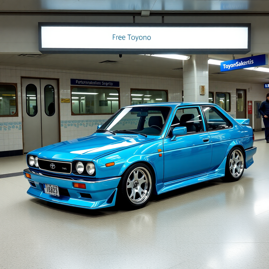 Light blue chrome Toyota Trueno tuning in Moscow subway station.