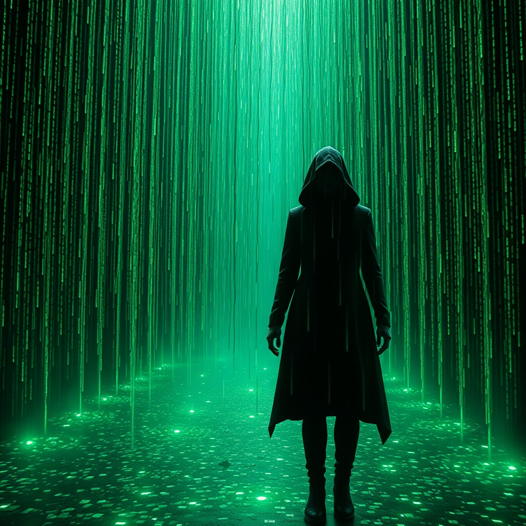 matrix movie 1s and 0s image (RAINING) with the following words : jurie hayes is the one