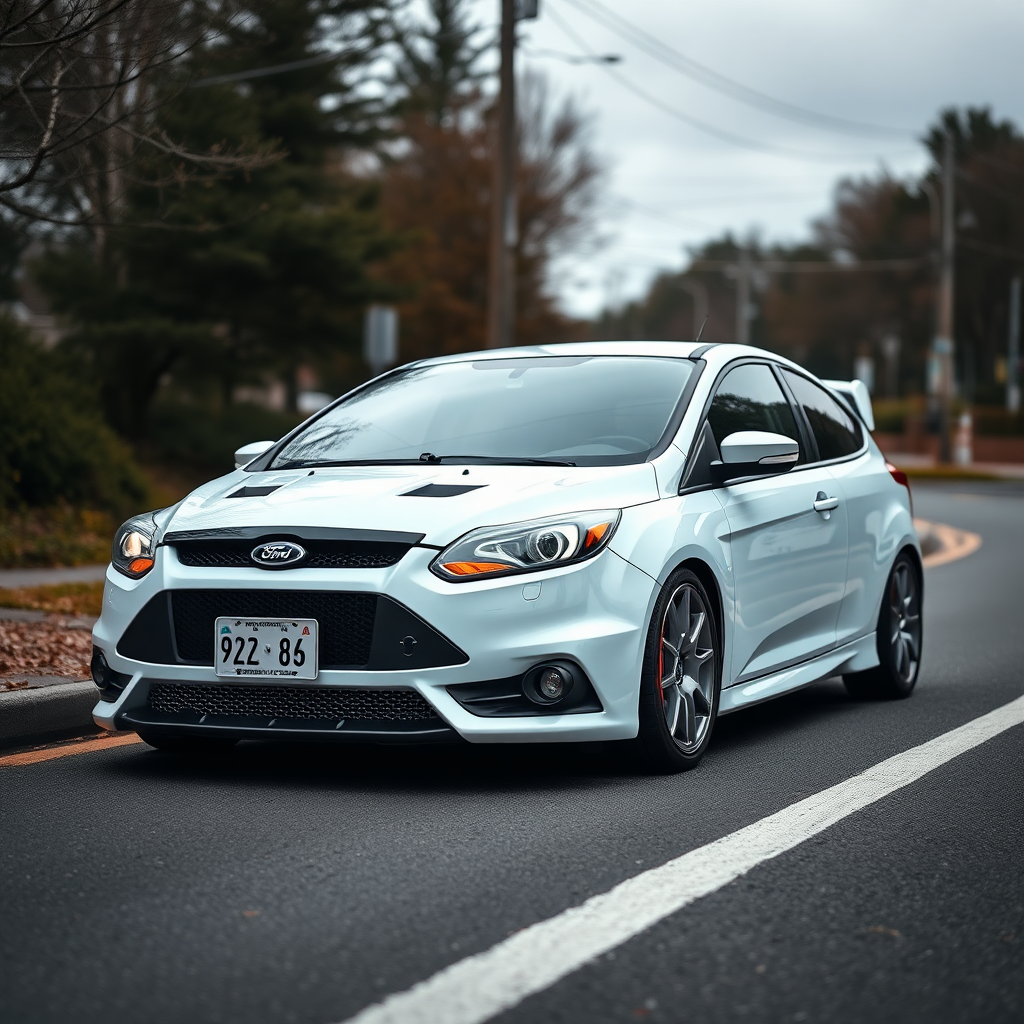 ford focus rs 2009 car is parked on the side of the road, inspired by Taiyō Matsumoto, tumblr, restomod, nd4, c4