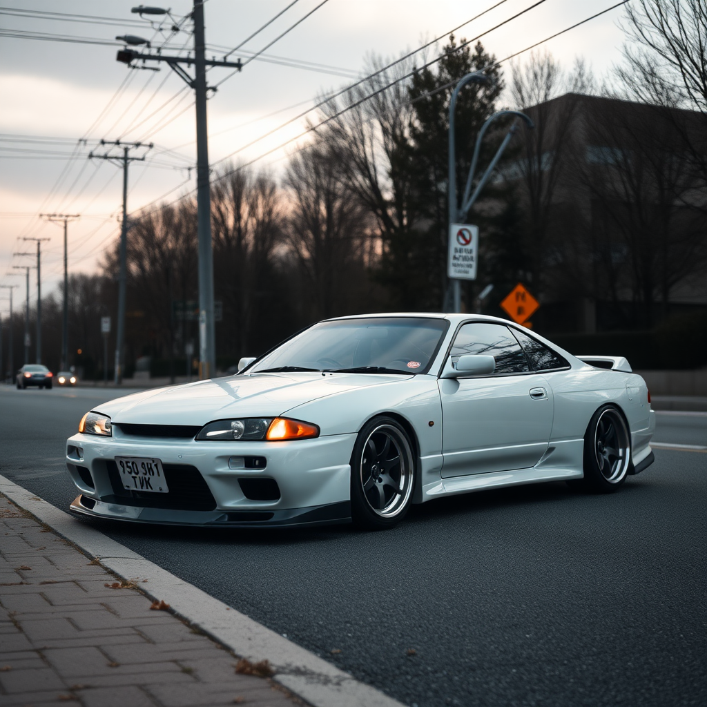 Nissan Silvia S14 the car is parked on the side of the road, inspired by Taiyō Matsumoto, tumblr, restomod, nd4, c4