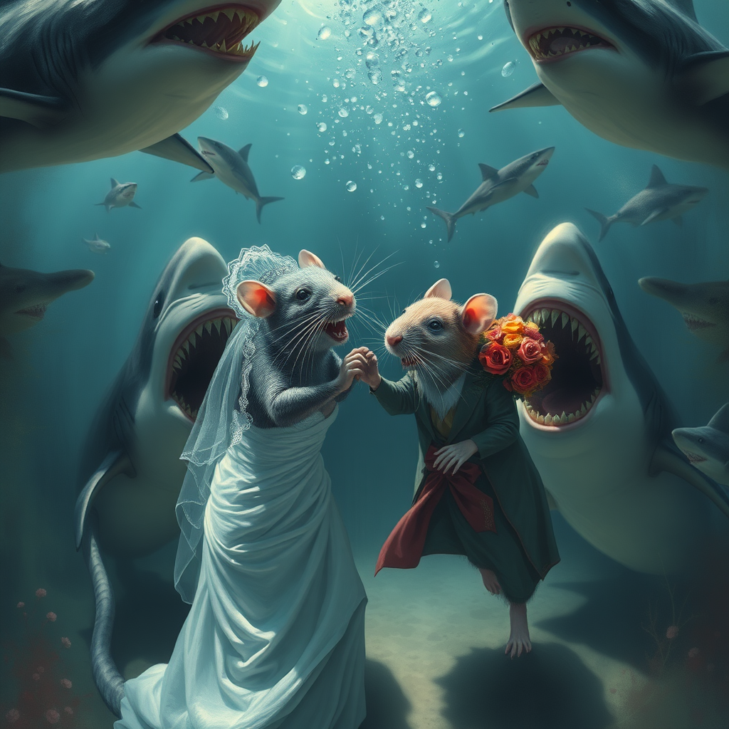 A rat wedding being attacked by sharks