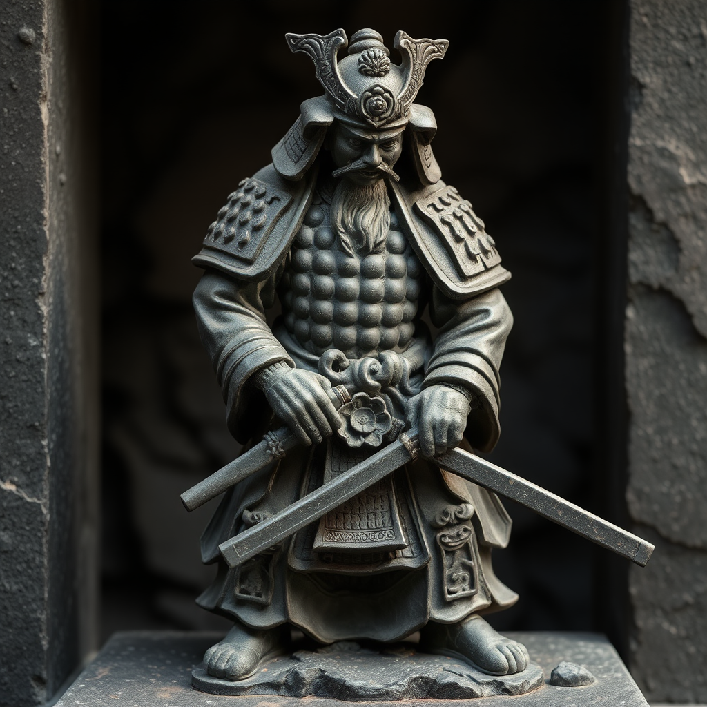 samurai of black stone carving