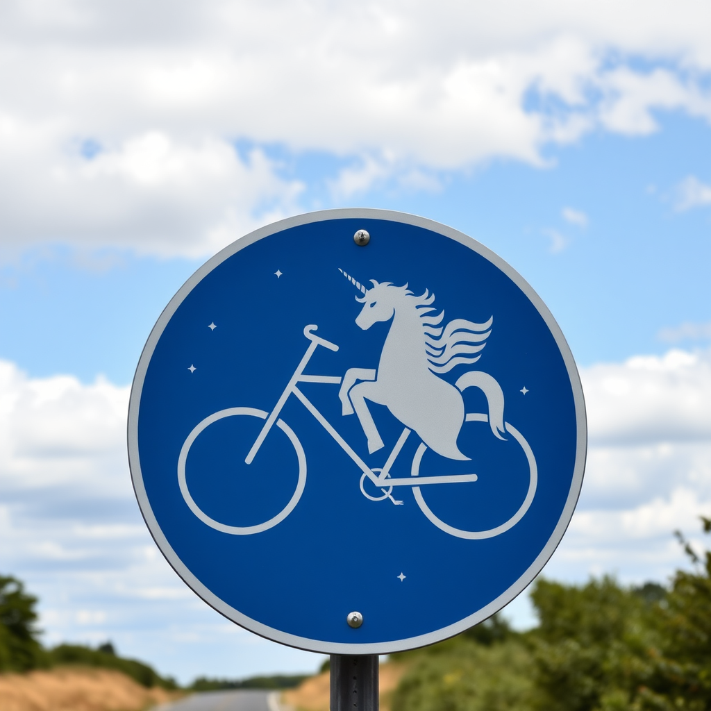 cycling disco ball unicorns road sign