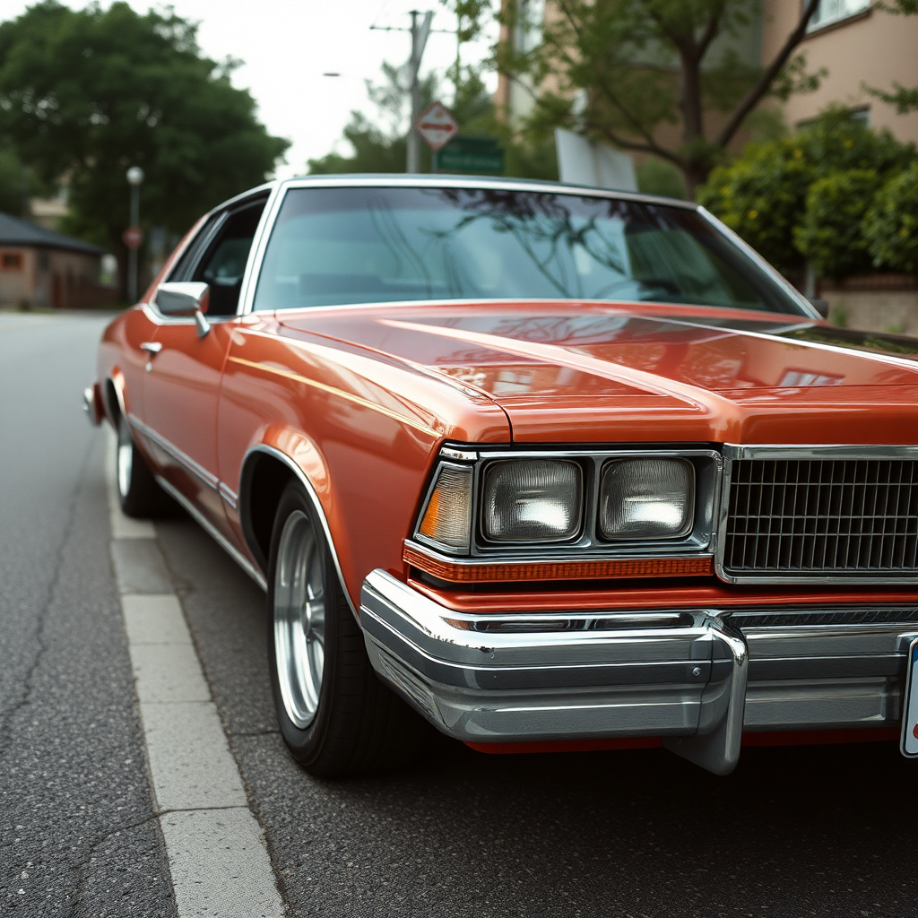 the car is parked on the side of the road, inspired by Taiyō Matsumoto, tumblr, restomod, nd4, c4 metallic shine classic american low rider car