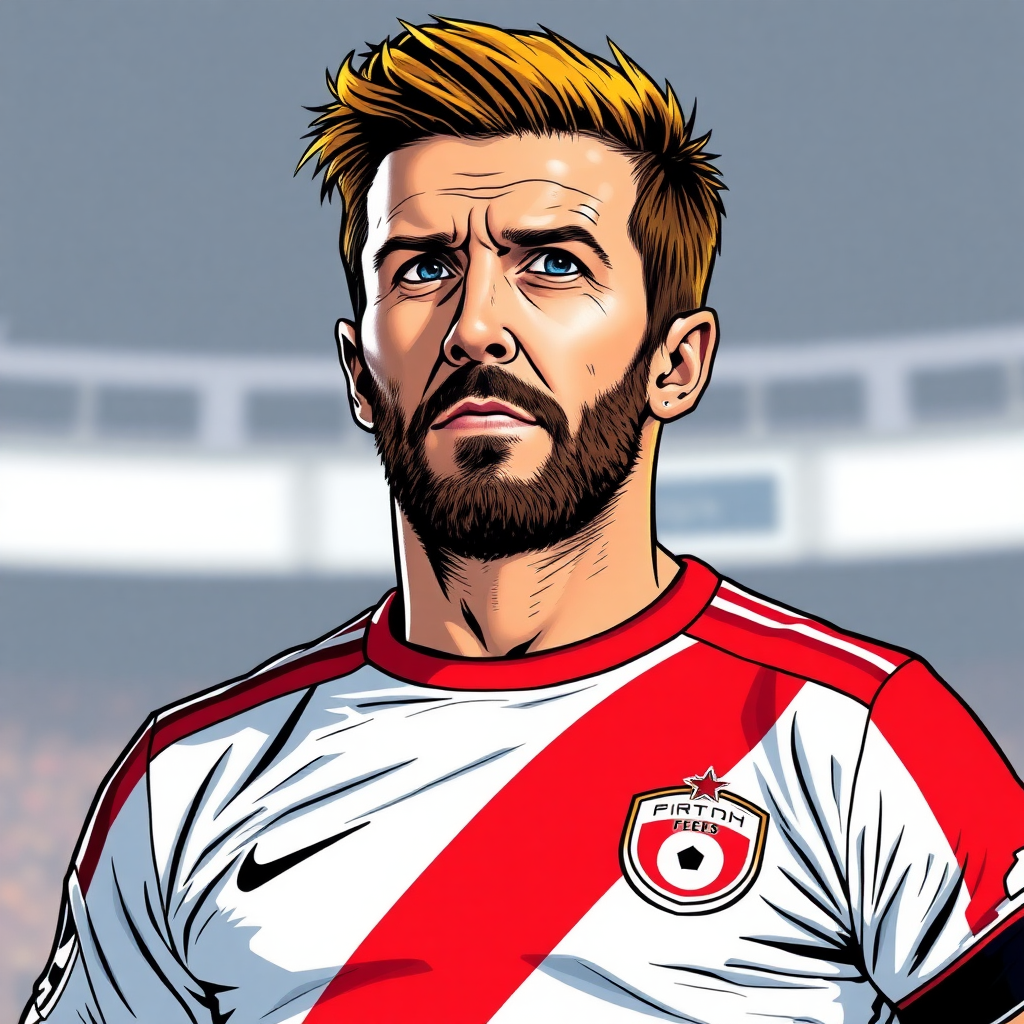 comic book portrait of soccer player David Beckham in the style of Arthur Adams