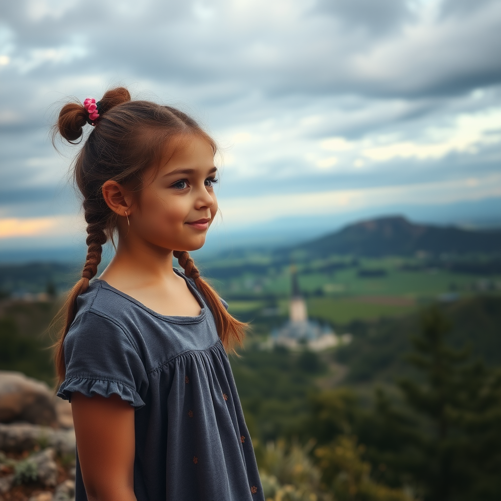 Amputee girl, young girl, long distance view