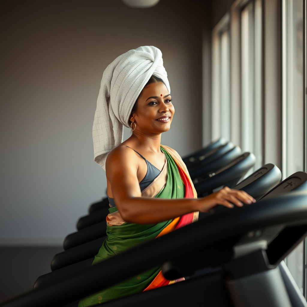 Indian wife, towel head, working out on Treadmill