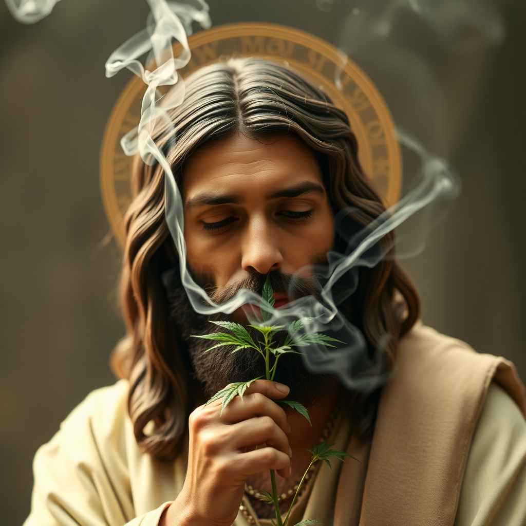 Jesus Christ smoking weed.