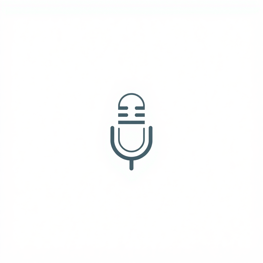 Create a simple, minimalist stock image representing a podcast. The image should have a neutral background, such as a plain white or light gray color. In the center of the image, include a simple microphone icon or symbol, such as a black or gray silhouette of a microphone. The microphone should be the focal point of the image, taking up a significant portion of the frame. The overall aesthetic should be clean, modern, and suitable for use as a generic podcast-related stock image.