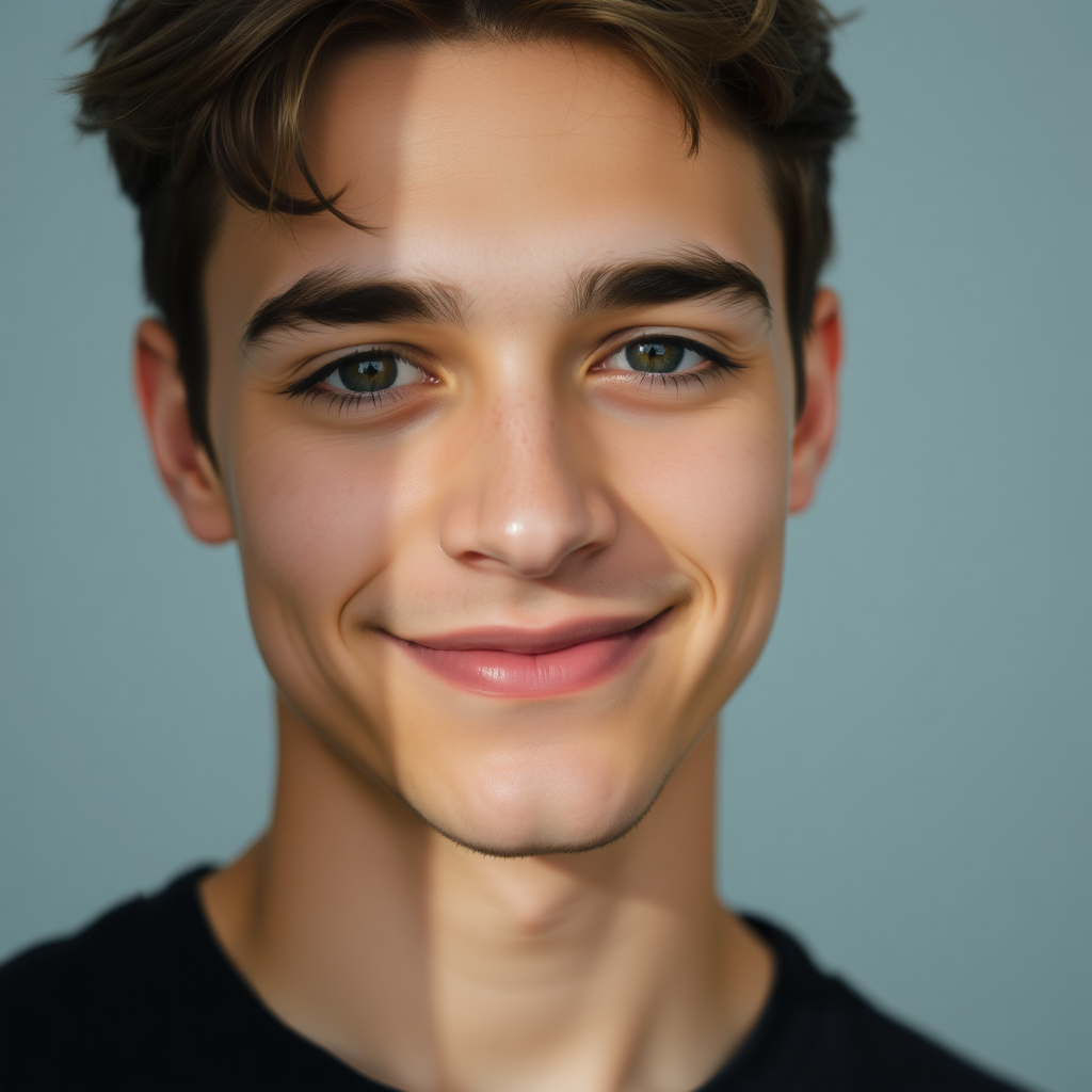 face of young man, closed-mouth smile