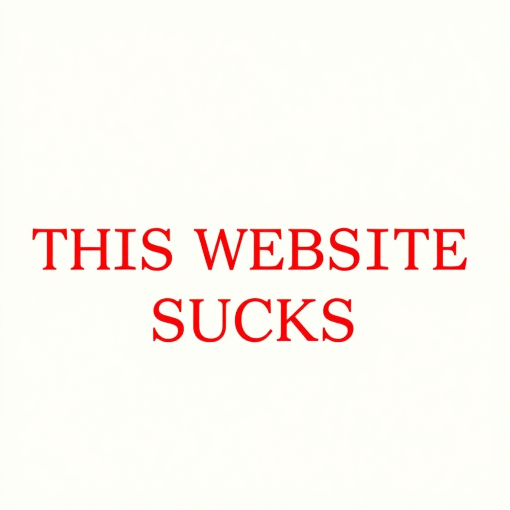 a simple monotype red text against a white background reading "THIS WEBSITE SUCKS"