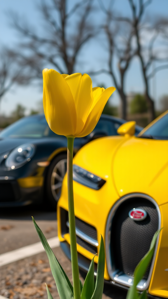 Yellow tulip and bugatti