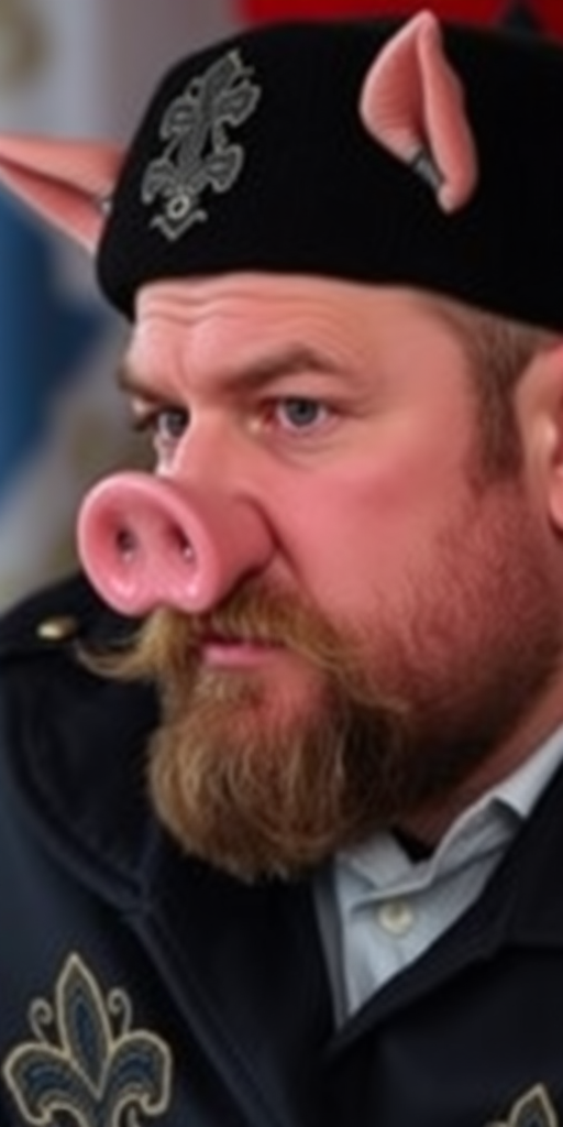 Ramzan Kadyrov with pig nose, pig ears.