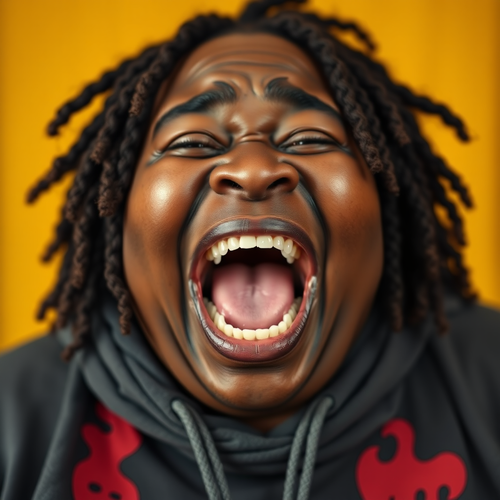 ugly fat Camala Harris, wide open mouth, laughing